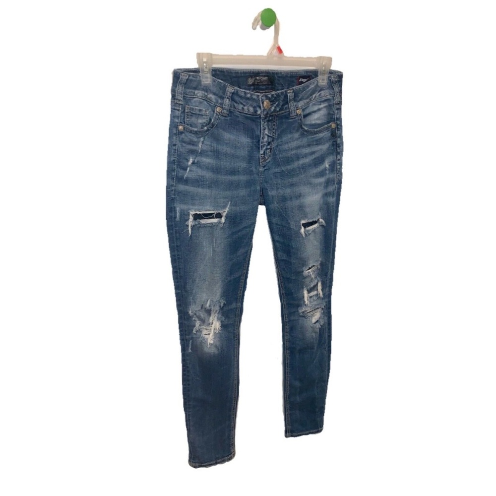 SILVER Jeans Mid Suki Mid Skinny Denim Size 30W/31L Distressed W/ Holes Grunge